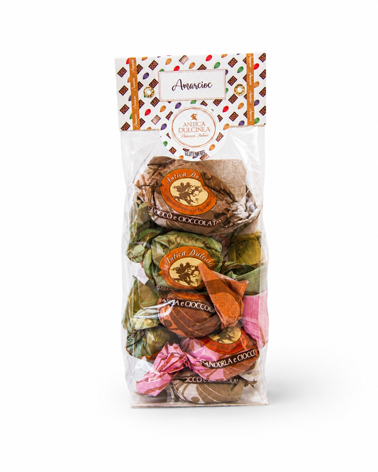 Amarcioc Assortiti - Weiche Amaretti mit Boden aus extra dunkler Schokolade – Sortierte Mischung, 200 g