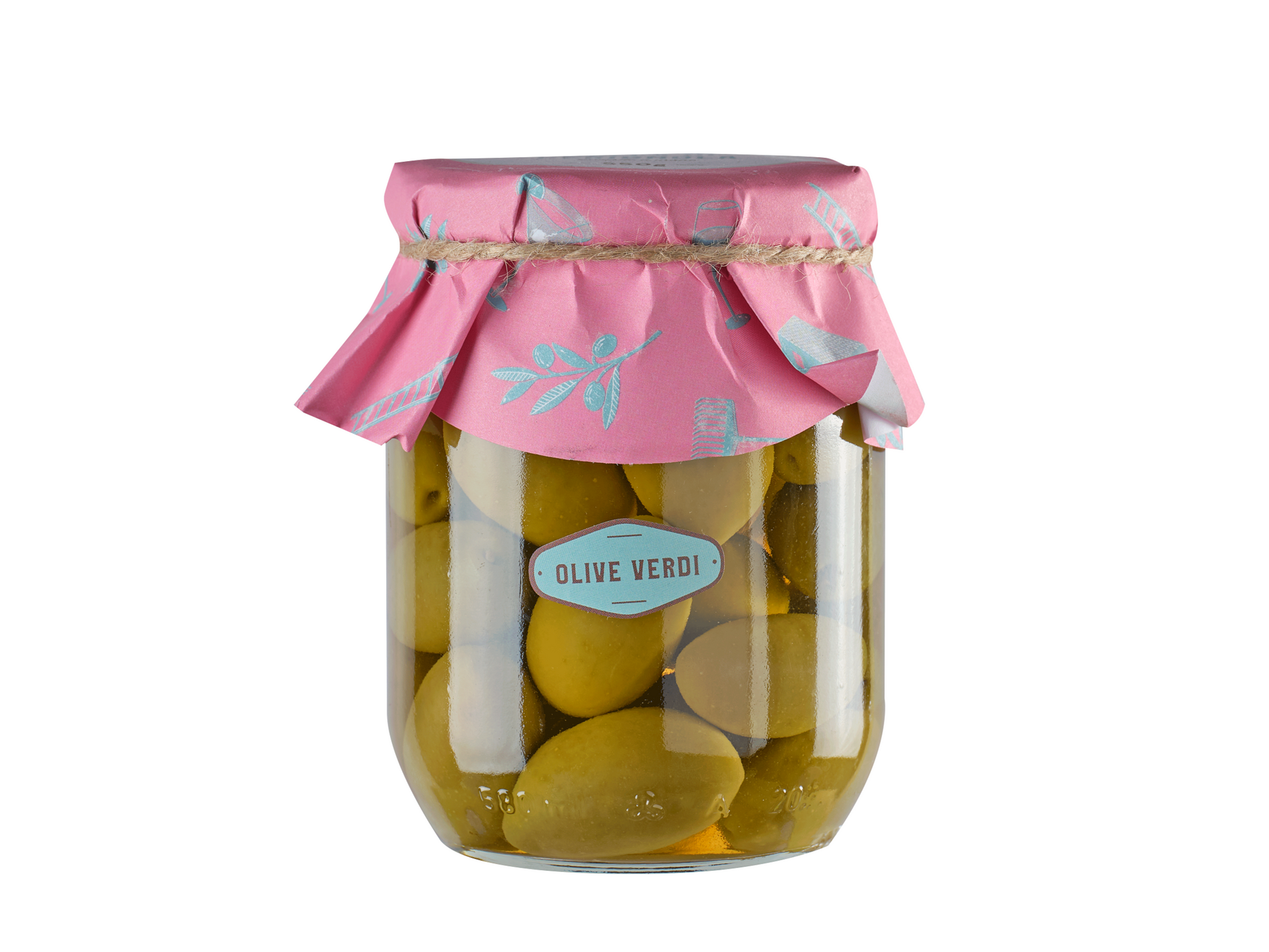 Grüne Oliven in Lake im Glas aus Italien